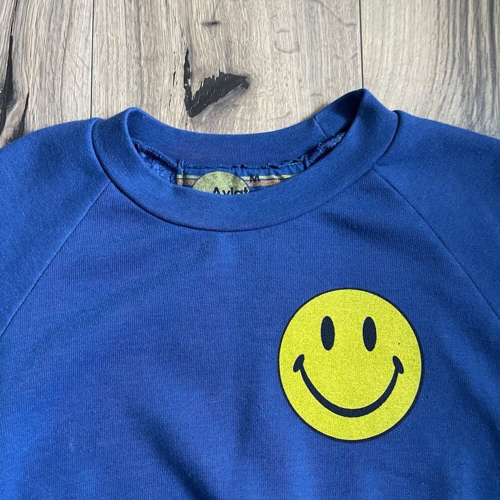 Aviator Nation SoulCycle Size Medium Smiley Face Crop Sweatshirt Blue Crewneck - Picture 2 of 9